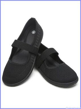 Wide Toe Box Knit Mary Jane Flats Comfort Dress Shoes